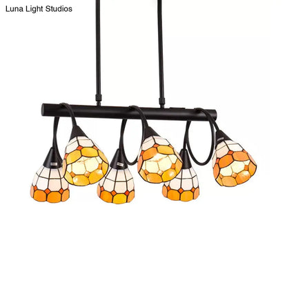 DecorBites™ Tiffany Style Kitchen Island Lighting: Dome Shade Hanging Lamp with Blue/Orange & Yellow Stainless Glass (6/10 Lights)