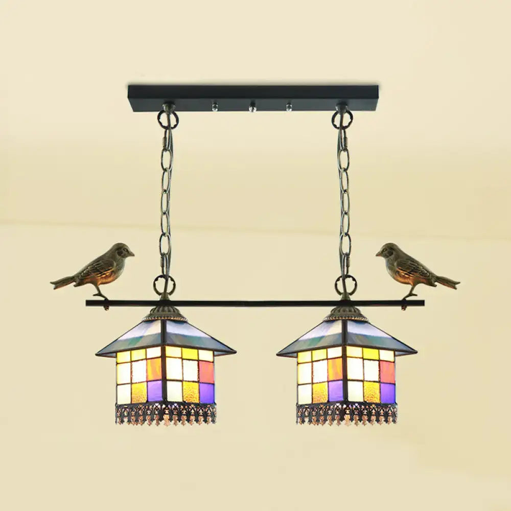 Tiffany style multi color glass shade pendant light living room