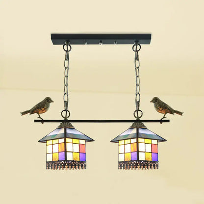 Tiffany style multi color glass shade pendant light living room