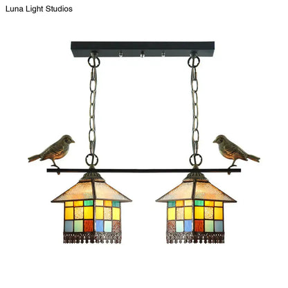 Tiffany style multi color glass shade pendant light living room