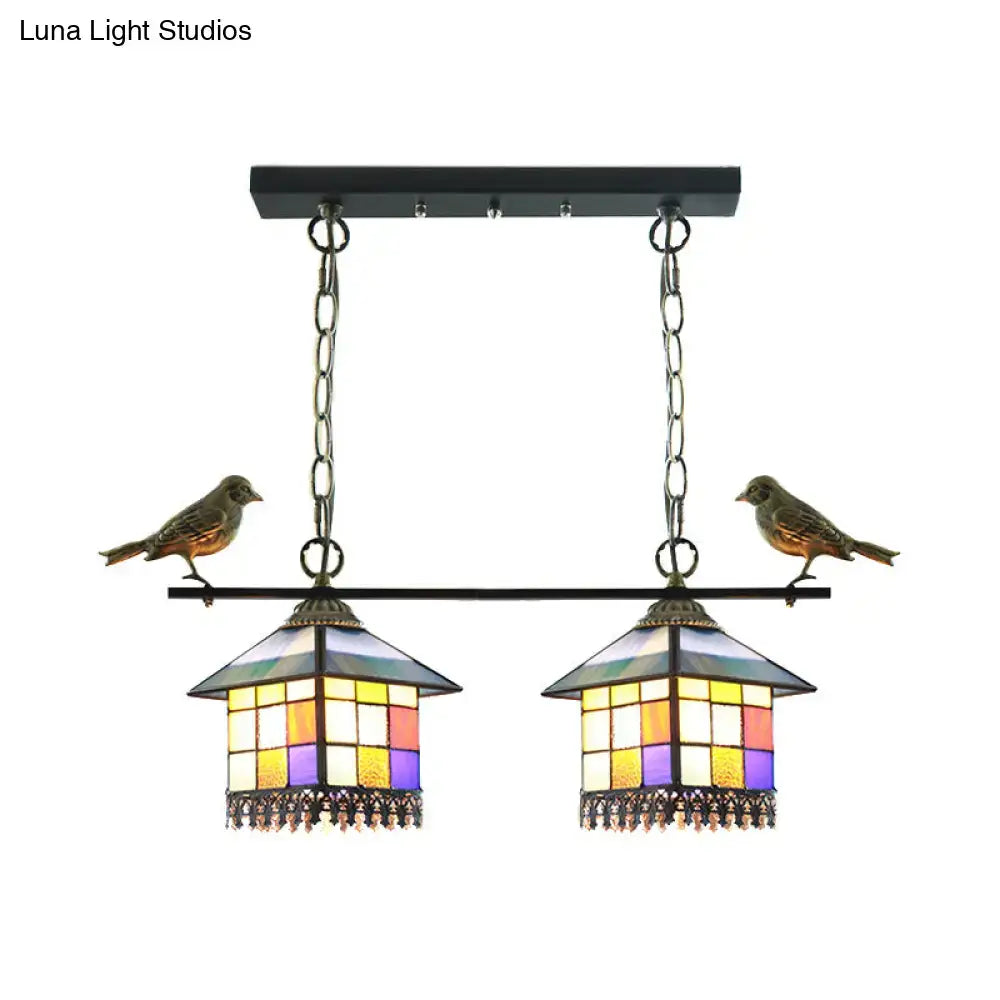 Tiffany style multi color glass shade pendant light living room