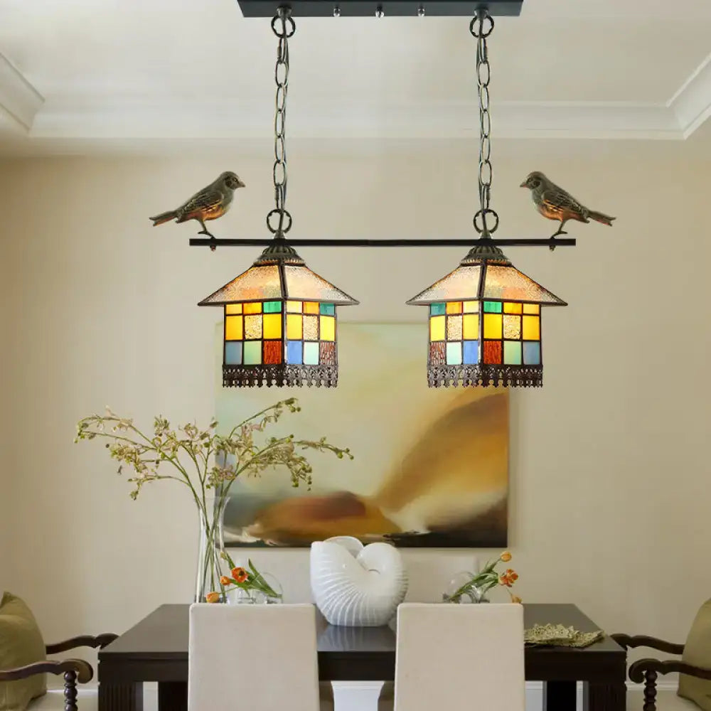 Tiffany style multi color glass shade pendant light living room