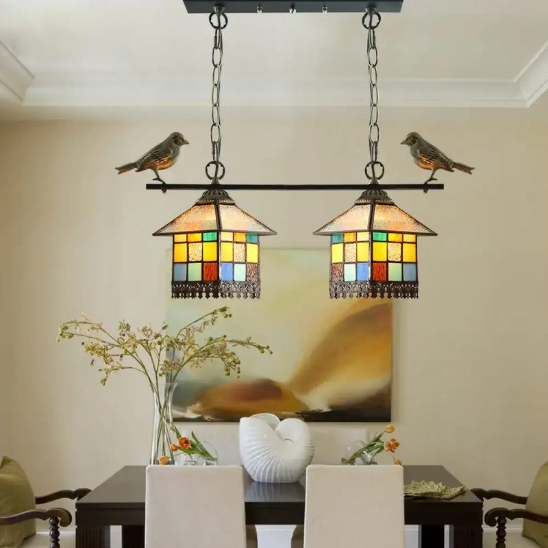 Tiffany style multi color glass shade pendant light living room