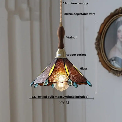 Tiffany style pink & peach butterfly glass flower led pendant lamp bedroom