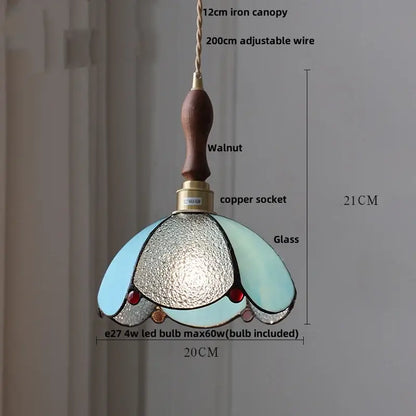 Tiffany style pink & peach butterfly glass flower led pendant lamp bedroom