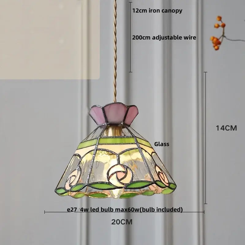 Tiffany style pink & peach butterfly glass flower led pendant lamp bedroom