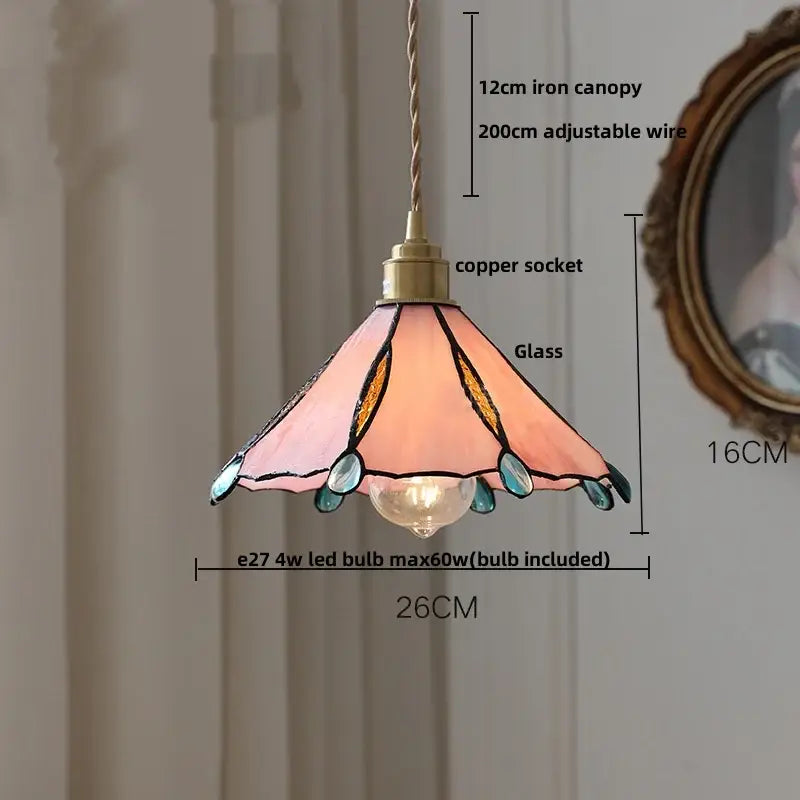 Tiffany style pink & peach butterfly glass flower led pendant lamp bedroom