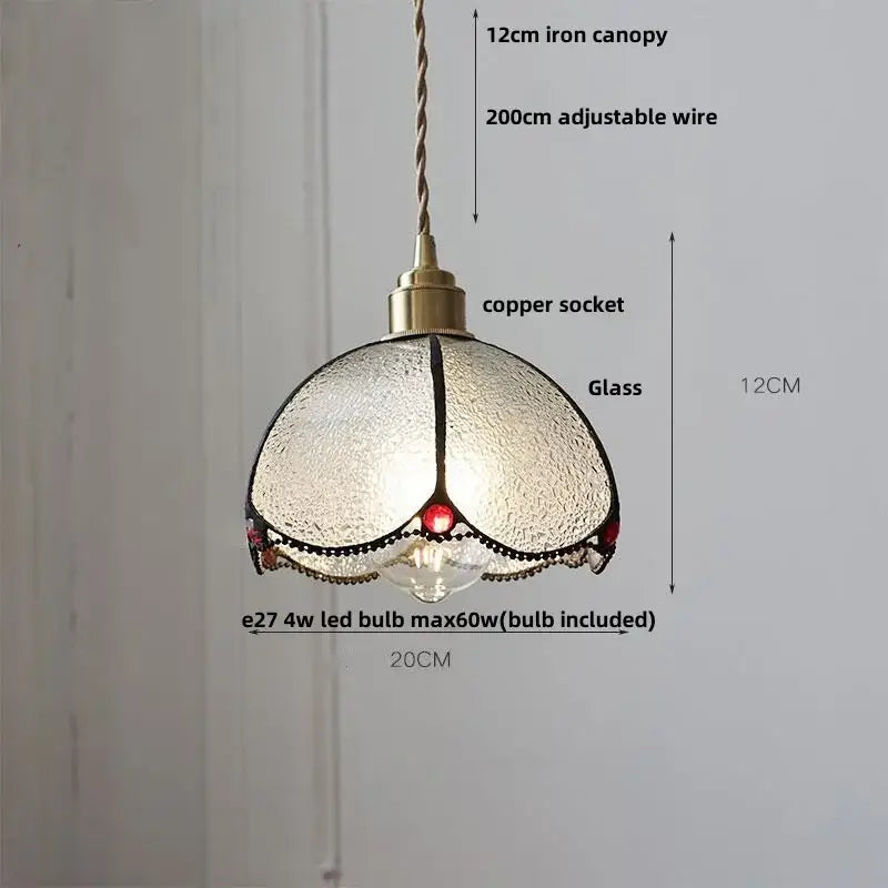 Tiffany style pink & peach butterfly glass flower led pendant lamp bedroom