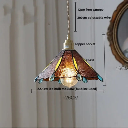 Tiffany style pink & peach butterfly glass flower led pendant lamp bedroom