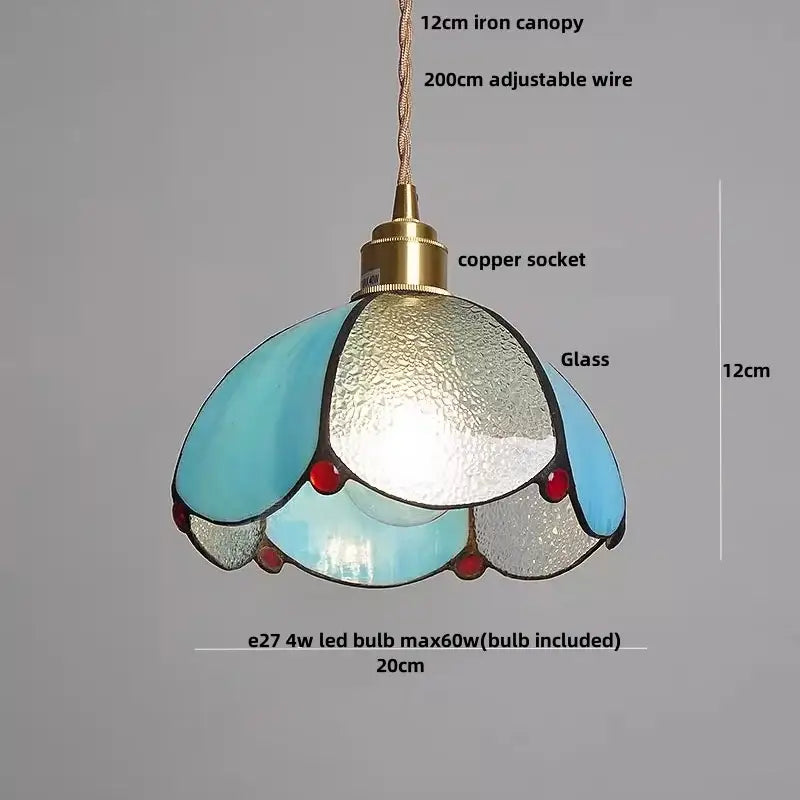 Tiffany style pink & peach butterfly glass flower led pendant lamp bedroom