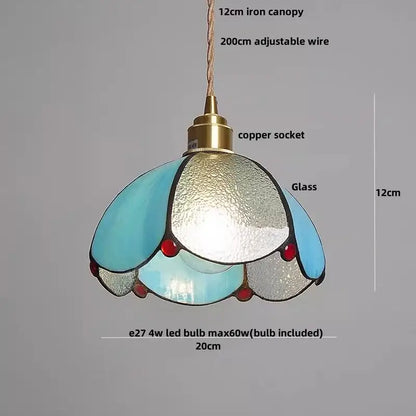 Tiffany style pink & peach butterfly glass flower led pendant lamp bedroom