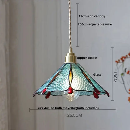 Tiffany style pink & peach butterfly glass flower led pendant lamp bedroom