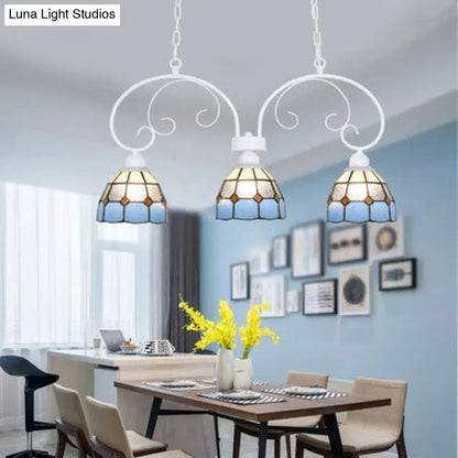 Tiffany style pink & white stained glass pendant light dining room