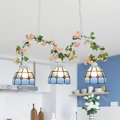 Tiffany style pink & white stained glass pendant light dining room