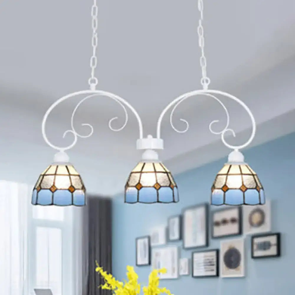 Tiffany style pink & white stained glass pendant light dining room