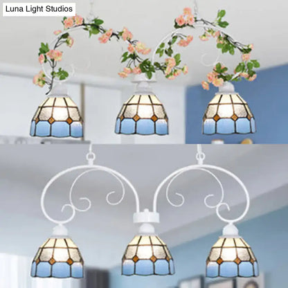 Tiffany style pink & white stained glass pendant light dining room