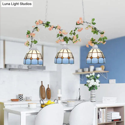 Tiffany style pink & white stained glass pendant light dining room