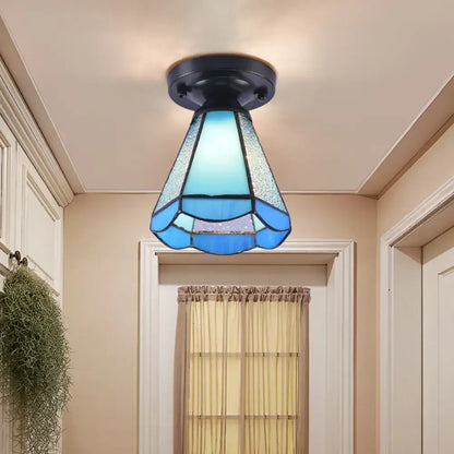 Tiffany style white mosaic shaded semi flush mount bedroom light