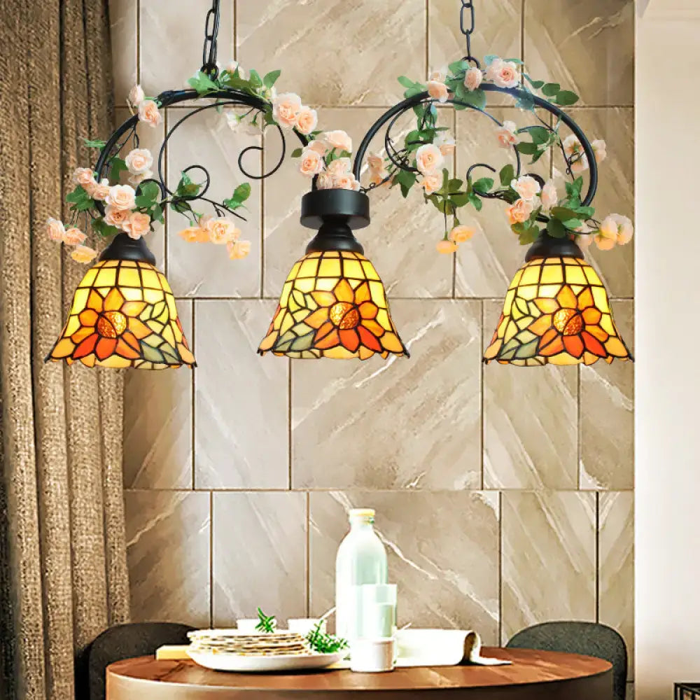 Tiffany sunflower art glass island pendant light – dining room
