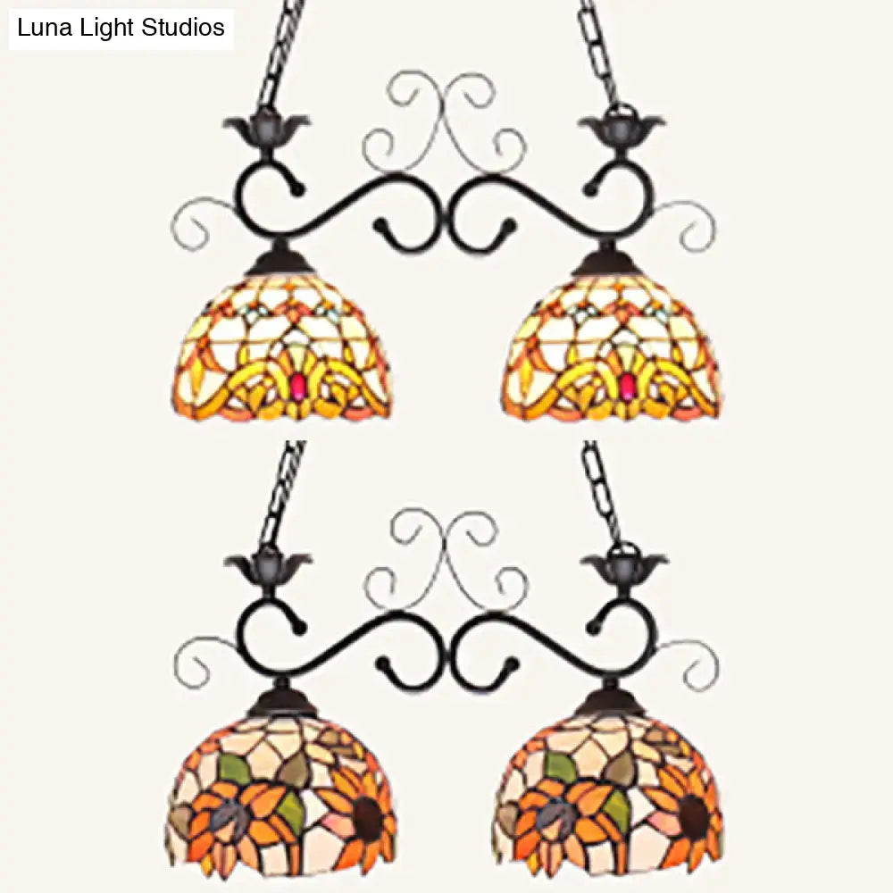 Tiffany sunflower stained glass pendant light kitchen island black