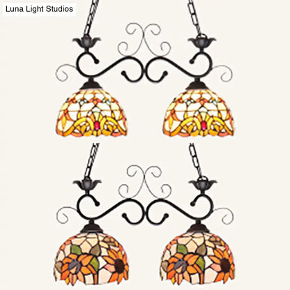 Tiffany sunflower stained glass pendant light kitchen island black