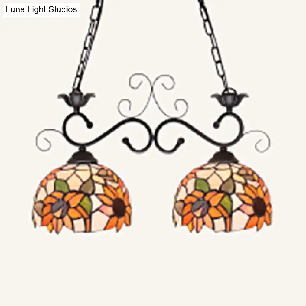 Tiffany sunflower stained glass pendant light kitchen island black