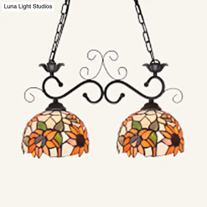Tiffany sunflower stained glass pendant light kitchen island black