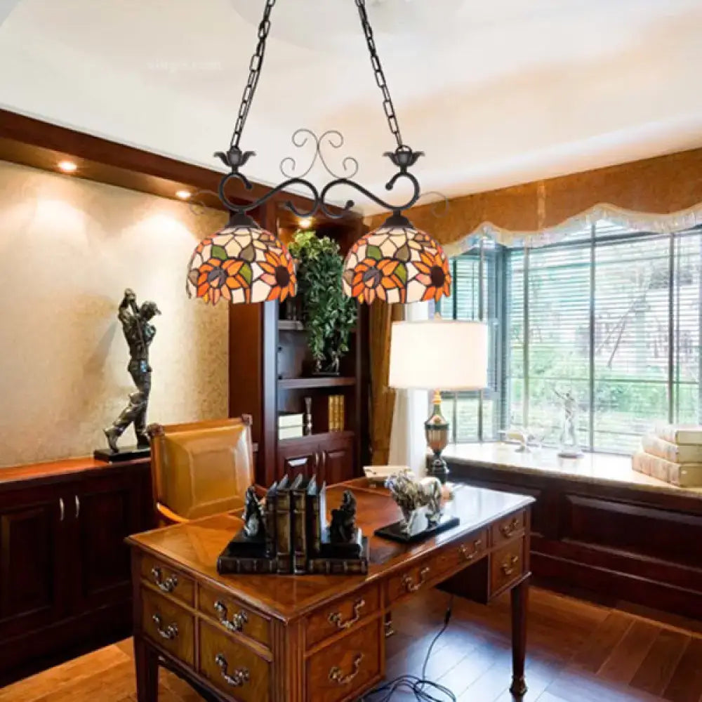 Tiffany sunflower stained glass pendant light kitchen island black
