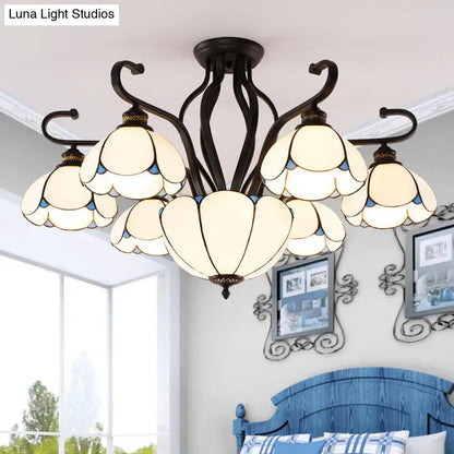 Tiffany turquoise flower semi-flush mount living room ceiling light