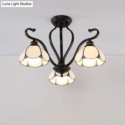 Tiffany turquoise flower semi-flush mount living room ceiling light
