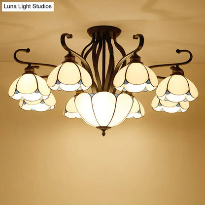 Tiffany turquoise flower semi-flush mount living room ceiling light
