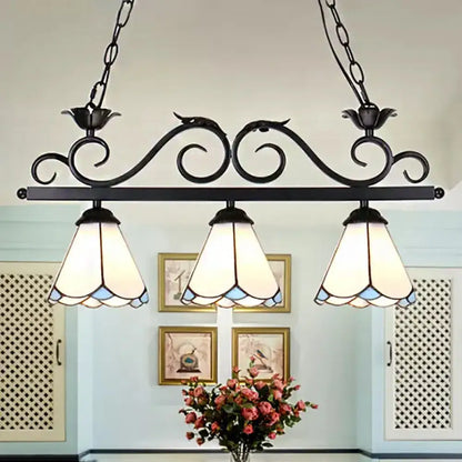 Tiffany white & blue floral island chandelier light dining room
