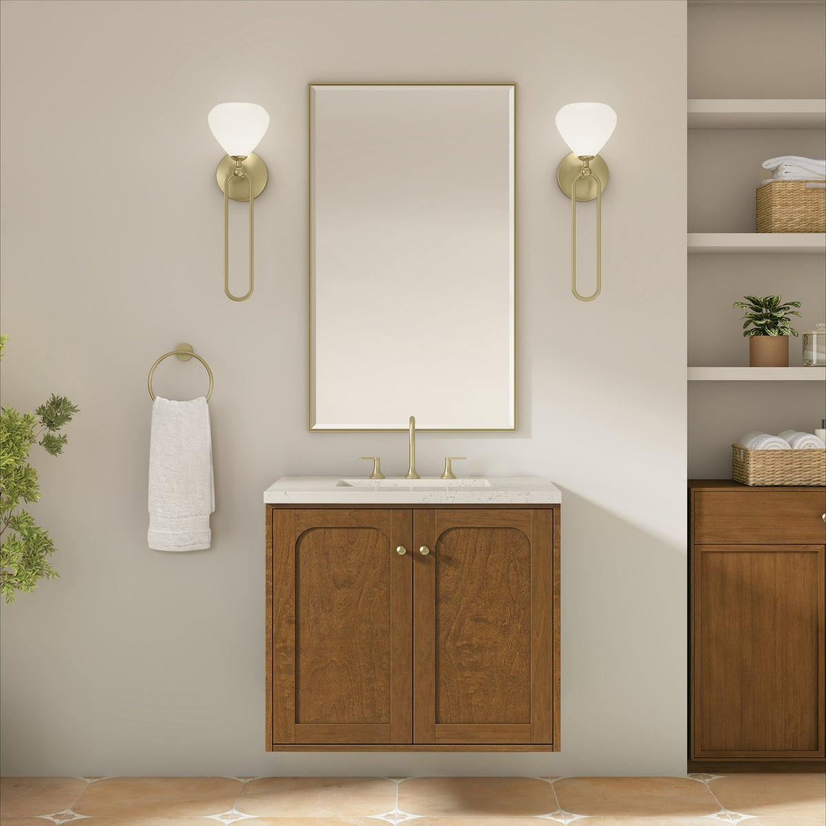 James Martin Laurent 30" Dual Mount Single Bathroom Vanity, Honey Oak