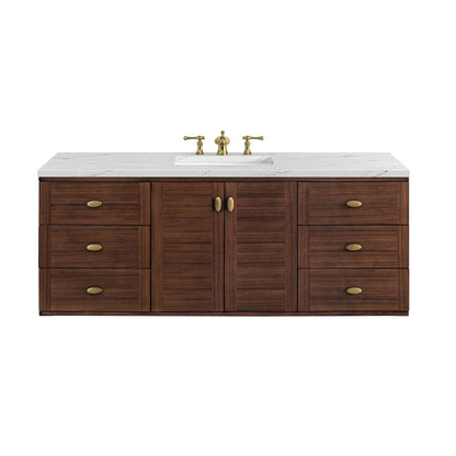James Martin Amberly 60" Dual Mount Single Bathroom Vanity, Mid-Century Walnut