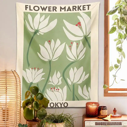 Tokyo flower market dreamy flower tapestry wall hanging for bedroom