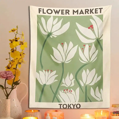 Tokyo flower market dreamy flower tapestry wall hanging for bedroom