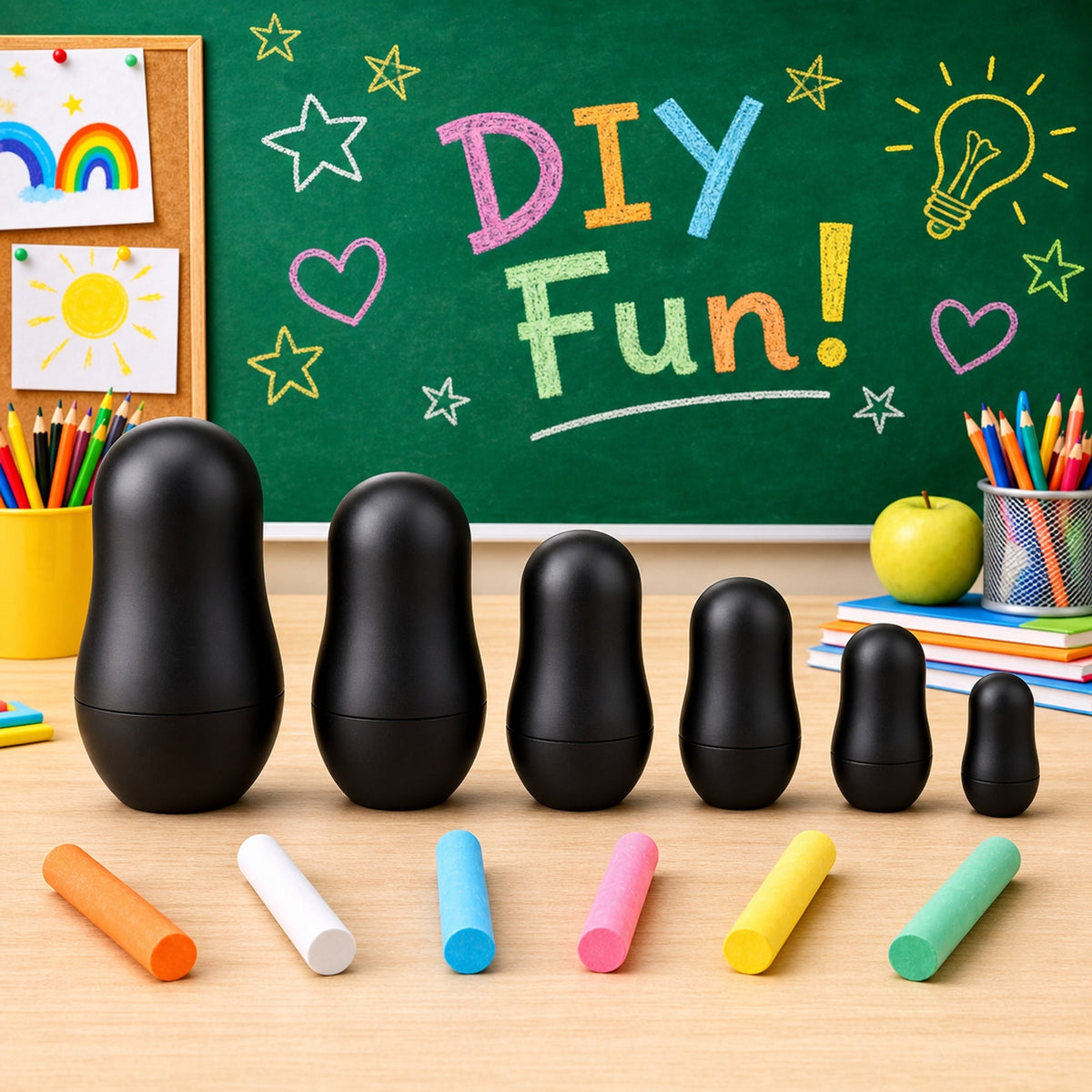 Chalkboard Nesting Doll Set with Color Chalks Gift Boxed