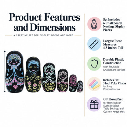 Chalkboard Nesting Doll Set with Color Chalks Gift Boxed