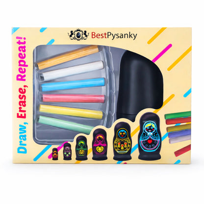 Chalkboard Nesting Doll Set with Color Chalks Gift Boxed