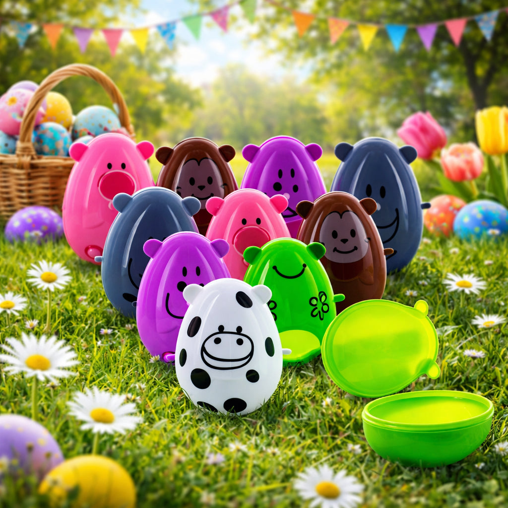 Set of 12 Animal-Themed Plastic Easter Eggs 2.25 Inches