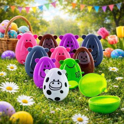 Set of 12 Animal-Themed Plastic Easter Eggs 2.25 Inches