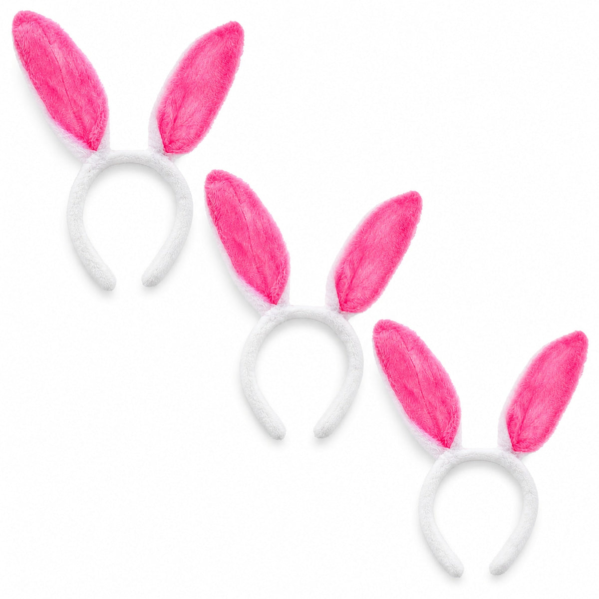 Set of 3 Costume Bunny Ear Headbands in Bright Pink, Each 11.7 Inches