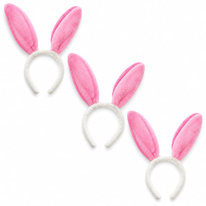 Set of 3 Costume Bunny Ear Headbands in Bright Pink, Each 11.7 Inches