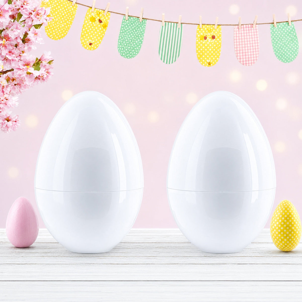Set of 2 White Large  Jumbo  Giant Fillable Plastic Easter Eggs 10 Inches