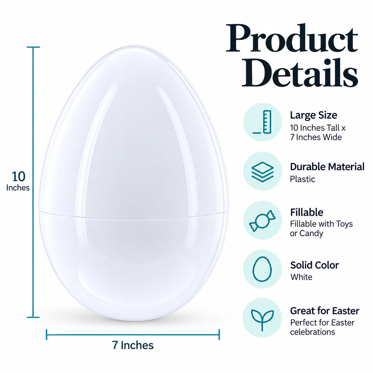 Set of 2 White Large  Jumbo  Giant Fillable Plastic Easter Eggs 10 Inches