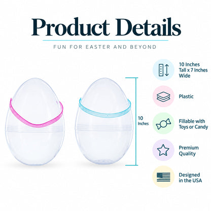 Set of 2 Transparent Jumbo Plastic Easter Eggs with Handles Large Size 10 Inches