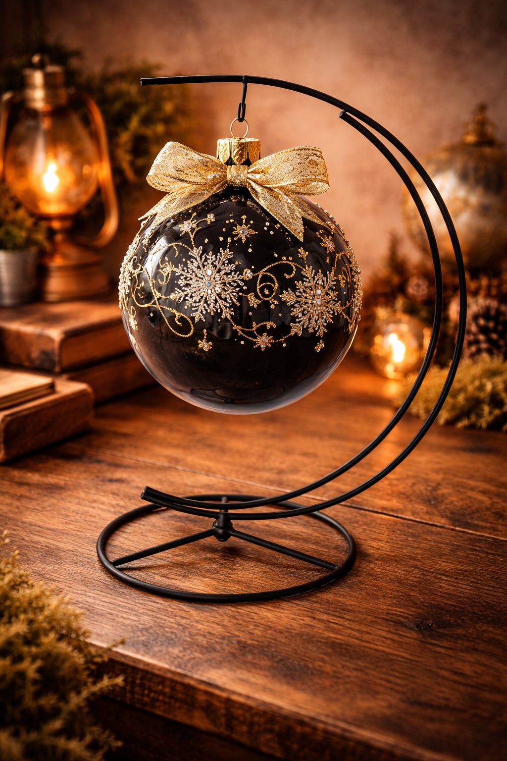 Double Curve Crescent Black Metal Photo Picture Frame and Ornament Display Stand 9.25 Inches