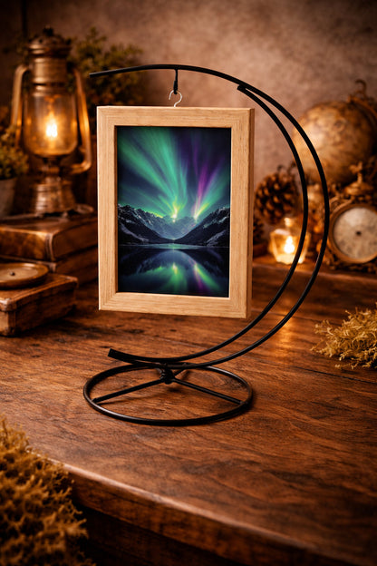 Double Curve Crescent Black Metal Photo Picture Frame and Ornament Display Stand 9.25 Inches