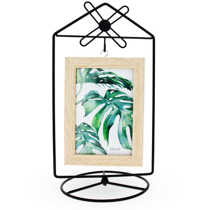 Black Windmill Roof House Hanging Photo Picture Frame and Metal Ornament Stand 10.15 Inches