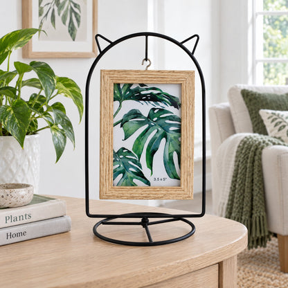 Black Cat Hanging Photo Picture Frame and Metal Ornament Stand 9.25 Inches